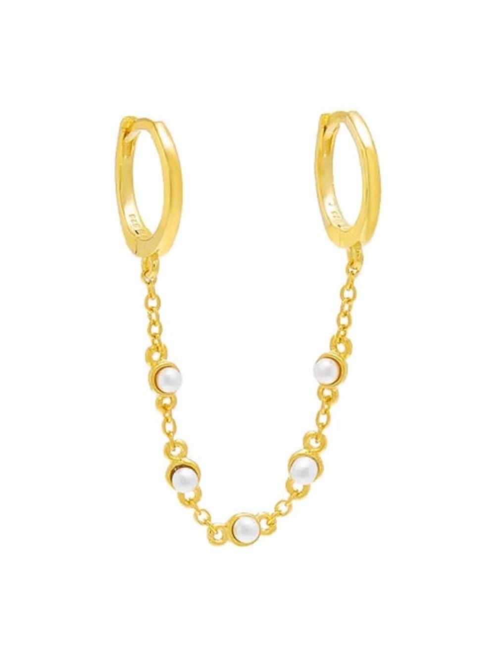Adina Eden 14k Tiny Double Pearl Chain Huggie Earring